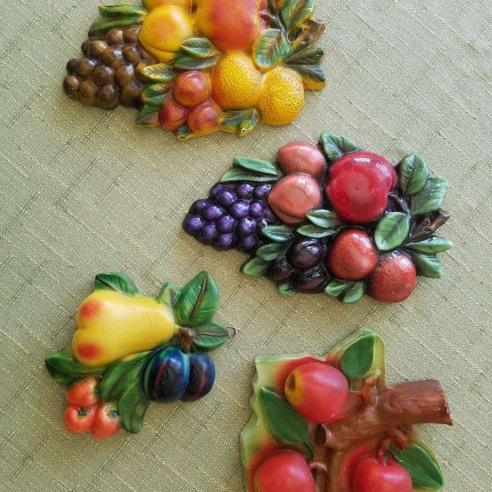 Vintage Fruit Chalkware Plaques (4)